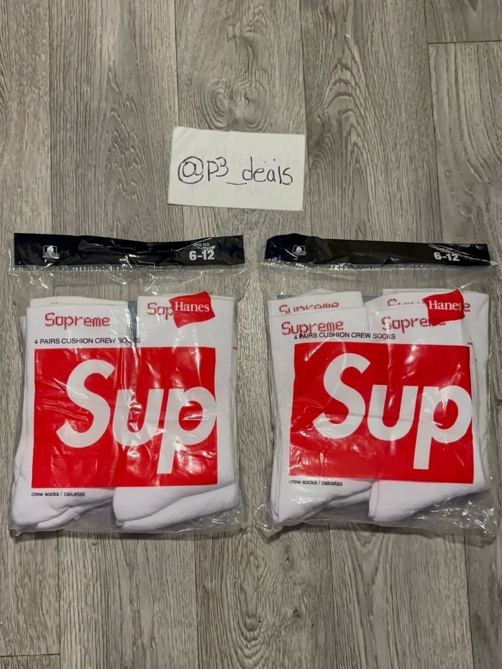 Supreme White Crew Athletic Socks with Red Logo - Pack of 4